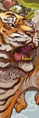 Verdunkelungsrollo mit Tiger- und Blumenmotiv