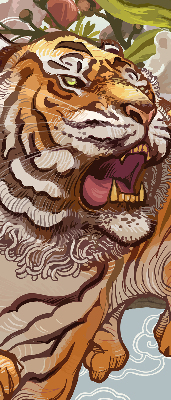 Verdunkelungsrollo mit Tiger- und Blumenmotiv