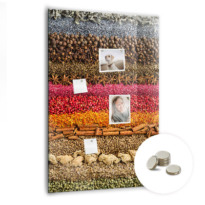 Glas magnettafel Reihen von Gewürzen