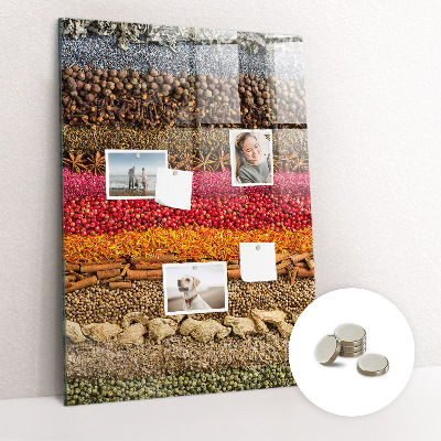 Glas magnettafel Reihen von Gewürzen