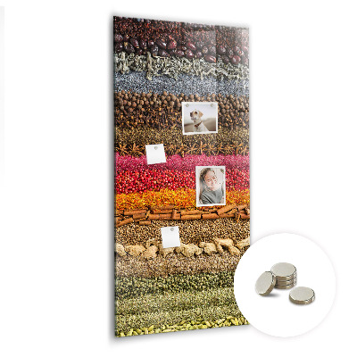 Glas magnettafel Reihen von Gewürzen