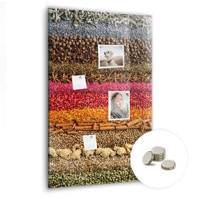 Glas magnettafel Reihen von Gewürzen