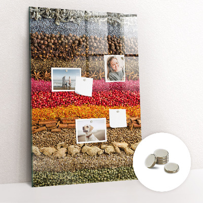Glas magnettafel Reihen von Gewürzen