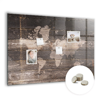 Magnettafel bunt Weltkarte auf Holz