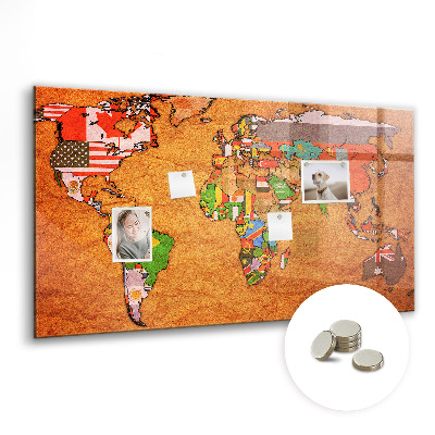 Magnettafel bunt Weltkarte mit Flaggen
