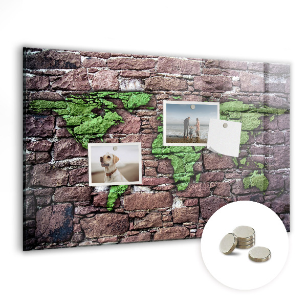 Magnettafel bunt Weltkarte aus Ziegelsteinen