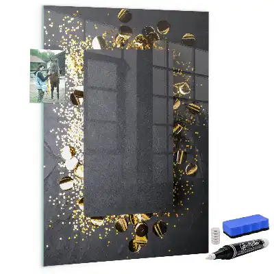 Beschreibbare Magnettafel im Design goldenes Konfetti
