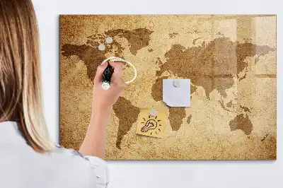 Beschreibbare Magnettafel für die Küche mit Vintage-Weltkarten-Motiv