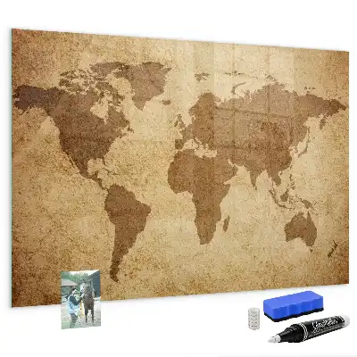 Beschreibbare Magnettafel für die Küche mit Vintage-Weltkarten-Motiv