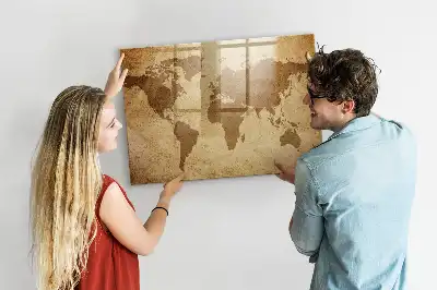 Beschreibbare Magnettafel für die Küche mit Vintage-Weltkarten-Motiv