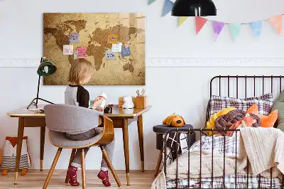 Beschreibbare Magnettafel für die Küche mit Vintage-Weltkarten-Motiv