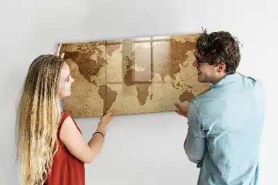Beschreibbare Magnettafel für die Küche mit Vintage-Weltkarten-Motiv