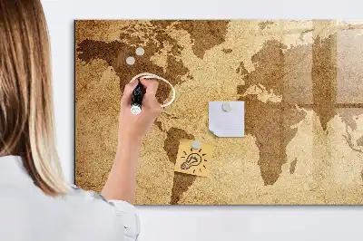 Beschreibbare Magnettafel für die Küche mit Vintage-Weltkarten-Motiv