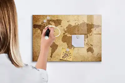 Beschreibbare Magnettafel für die Küche mit Vintage-Weltkarten-Motiv