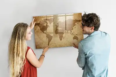 Beschreibbare Magnettafel für die Küche mit Vintage-Weltkarten-Motiv