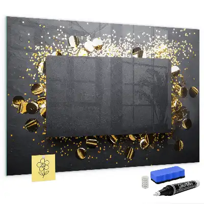 Beschreibbare Magnettafel für die Küche mit goldenem Konfetti Motiv