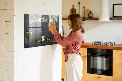 Beschreibbare Magnettafel für die Küche mit goldenem Konfetti Motiv