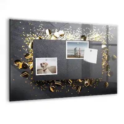Beschreibbare Magnettafel für die Küche mit goldenem Konfetti Motiv
