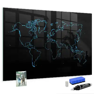 Magnettafel beschreibbar mit Motiv Konturen der Weltkarte