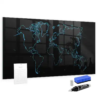 Magnettafel beschreibbar mit Motiv Konturen der Weltkarte