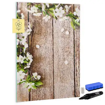 Magnettafel beschreibbar mit Motiv Blumen auf Holzbrettern