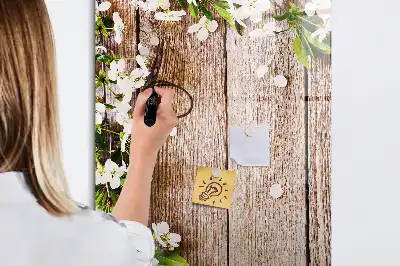 Magnettafel beschreibbar mit Motiv Blumen auf Holzbrettern