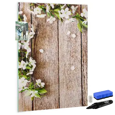 Magnettafel beschreibbar mit Motiv Blumen auf Holzbrettern