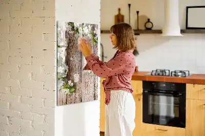 Magnettafel beschreibbar mit Motiv Blumen auf Holzbrettern