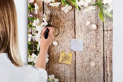 Magnettafel beschreibbar mit Motiv Blumen auf Holzbrettern