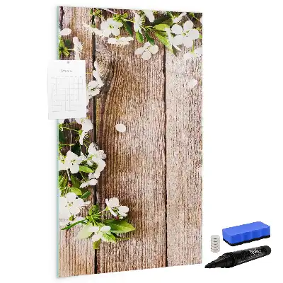 Magnettafel beschreibbar mit Motiv Blumen auf Holzbrettern