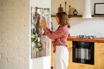 Magnettafel beschreibbar mit Motiv Blumen auf Holzbrettern