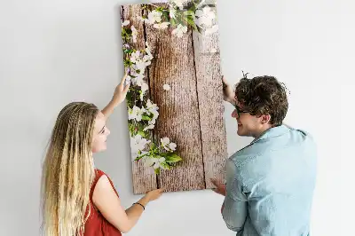 Magnettafel beschreibbar mit Motiv Blumen auf Holzbrettern