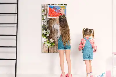 Magnettafel beschreibbar mit Motiv Blumen auf Holzbrettern