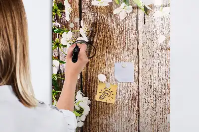 Magnettafel beschreibbar mit Motiv Blumen auf Holzbrettern