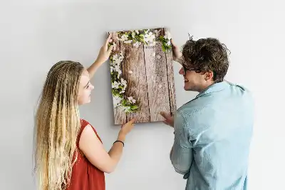 Magnettafel beschreibbar mit Motiv Blumen auf Holzbrettern