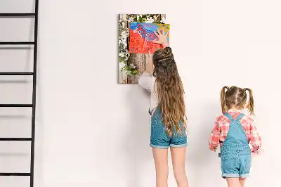 Magnettafel beschreibbar mit Motiv Blumen auf Holzbrettern