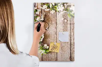 Magnettafel beschreibbar mit Motiv Blumen auf Holzbrettern