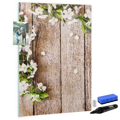 Magnettafel beschreibbar mit Motiv Blumen auf Holzbrettern
