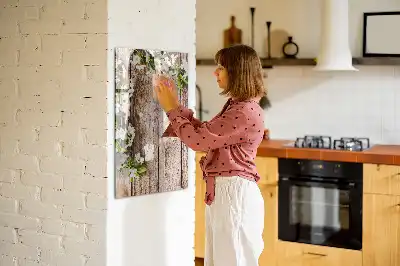 Magnettafel beschreibbar mit Motiv Blumen auf Holzbrettern