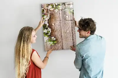 Magnettafel beschreibbar mit Motiv Blumen auf Holzbrettern