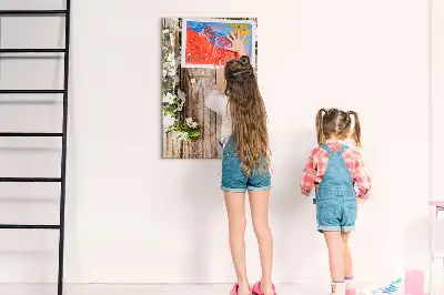 Magnettafel beschreibbar mit Motiv Blumen auf Holzbrettern