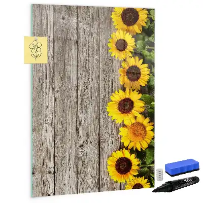 Magnettafel beschreibbar mit Motiv Sonnenblumen auf Holz