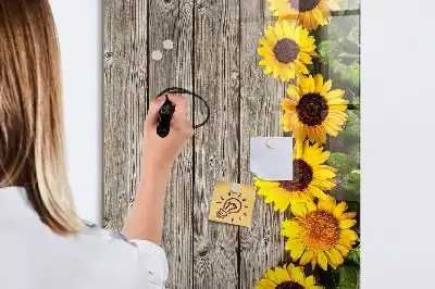 Magnettafel beschreibbar mit Motiv Sonnenblumen auf Holz