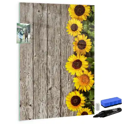 Magnettafel beschreibbar mit Motiv Sonnenblumen auf Holz