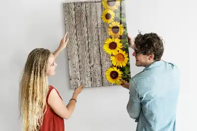 Magnettafel beschreibbar mit Motiv Sonnenblumen auf Holz