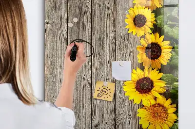 Magnettafel beschreibbar mit Motiv Sonnenblumen auf Holz
