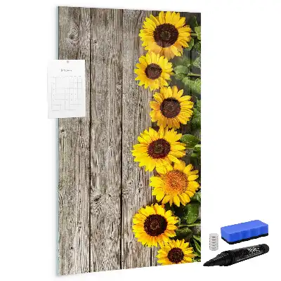 Magnettafel beschreibbar mit Motiv Sonnenblumen auf Holz