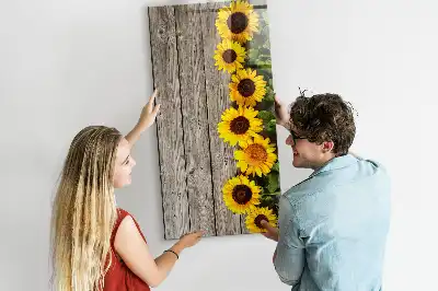Magnettafel beschreibbar mit Motiv Sonnenblumen auf Holz