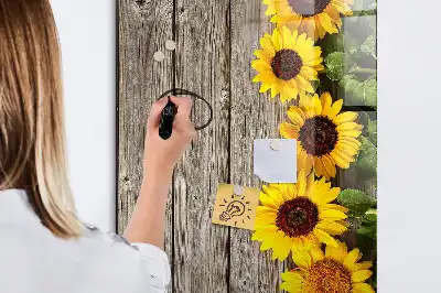 Magnettafel beschreibbar mit Motiv Sonnenblumen auf Holz