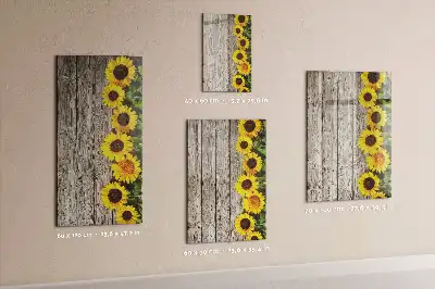 Magnettafel beschreibbar mit Motiv Sonnenblumen auf Holz